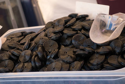 High angle view of candies on table