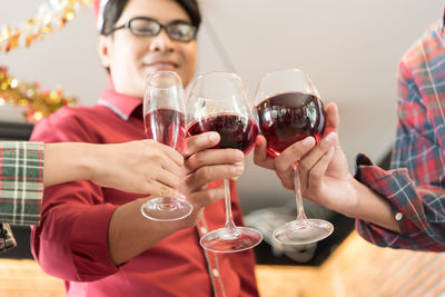 Friends toasting drinks during christmas party