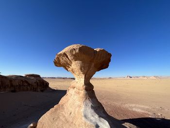 Rock formations in the desert against clear blue sky