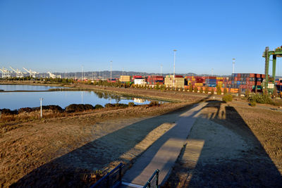 Panoramic view of sea against clear blue sky