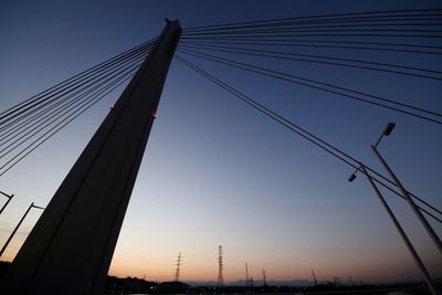 Low angle view of electricity pylon