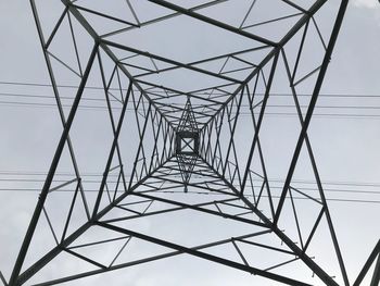 Low angle view of electricity pylon against clear sky