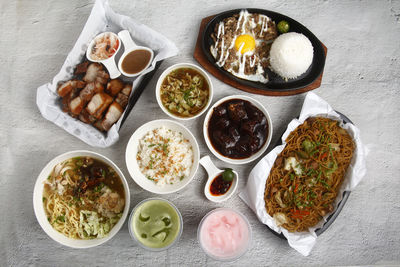 High angle view of food on table