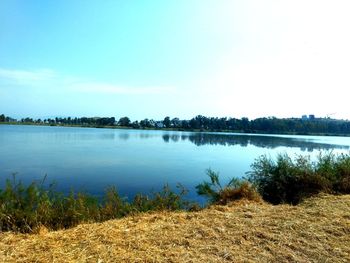 Scenic view of lake against sky