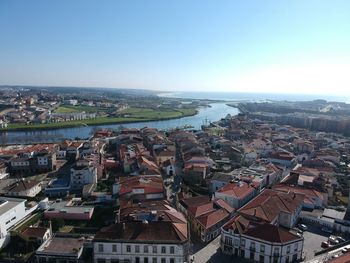 High angle view of cityscape against sky