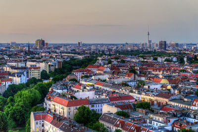 High angle view of townscape against sky