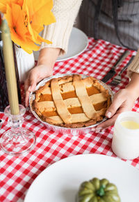 Happy thanksgiving day. autumn feast. woman celebrating holiday cooking traditional dinner at kitche