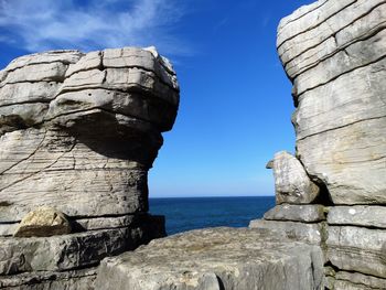 Scenic view of sea against blue sky