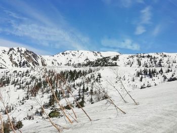 Scenic view of snowcapped mountains against sky