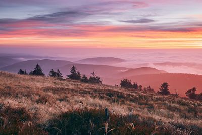 Scenic view of landscape against sky during sunset