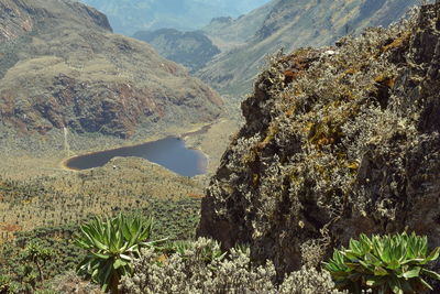 An aerial view of lake bujuku, rwenzori mountains national park, kasese district, uganda