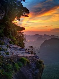 Scenic view of mountains against sky during sunset