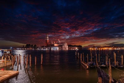Amazing view of grand canal after sunset with san giorgio maggiore church. san marco, venice, italy,