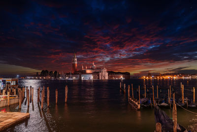 Amazing view of grand canal after sunset with san giorgio maggiore church. san marco, venice, italy,