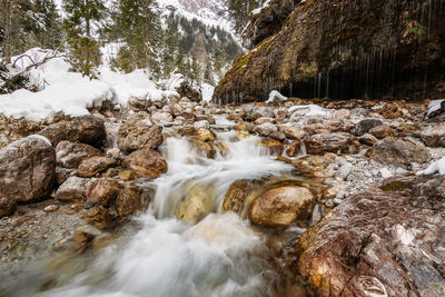 Stream flowing through rocks in forest