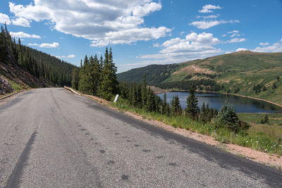 Landscape of road above a lake along guanella pass road in colorado