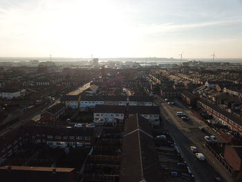 High angle view of street amidst buildings in city