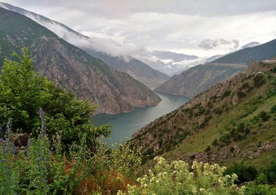 Scenic view of mountains against sky