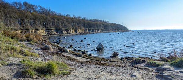 Panoramic shot of sea against clear sky