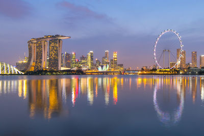 Singapore city night view with reflection