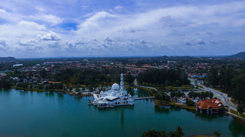 High angle view of tengku tengah zaharah mosque in river