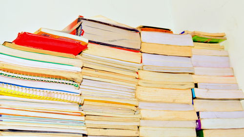 Stack of books on table