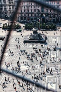 High angle view of people on city street