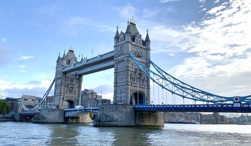 View of bridge over river against cloudy sky