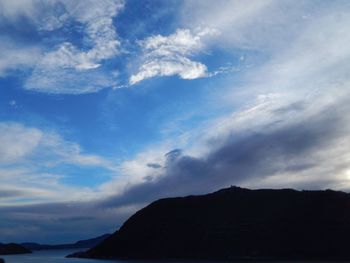 Low angle view of silhouette mountain against sky