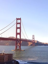 View of suspension bridge over sea