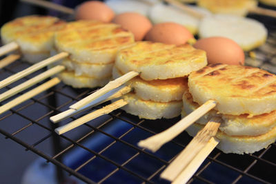 Close-up of meat on barbecue grill