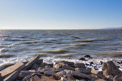 Scenic view of sea against clear sky