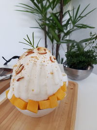 Close-up of dessert in plate on table