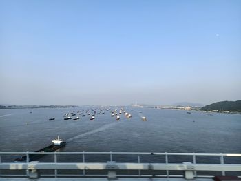 High angle view of sea against clear sky