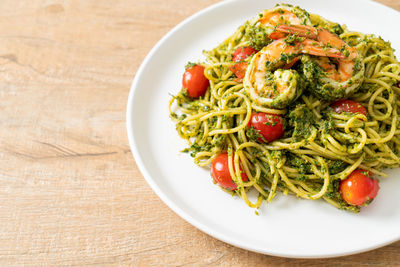 High angle view of food in plate on table