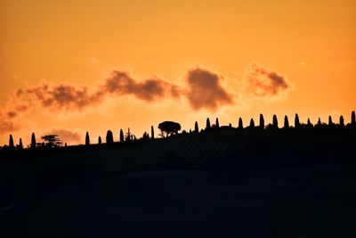 Silhouette landscape against sky during sunset