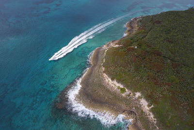 Aerial view of boat in sea