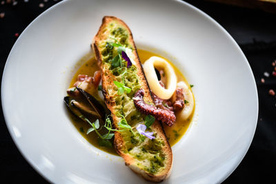 High angle view of meal served in plate