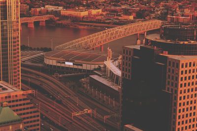 High angle view of buildings in city