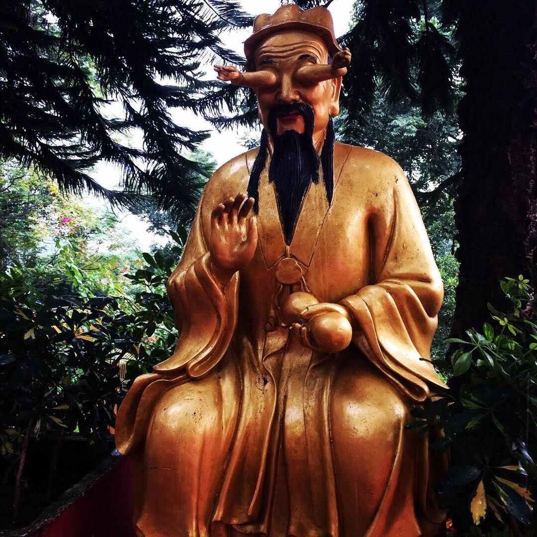 LOW ANGLE VIEW OF STATUES AGAINST TREES