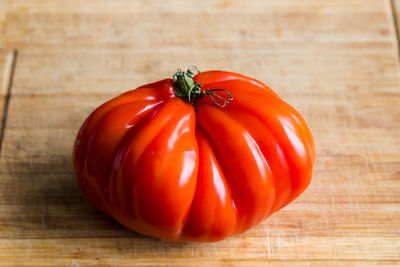 Close-up of red bell peppers on table