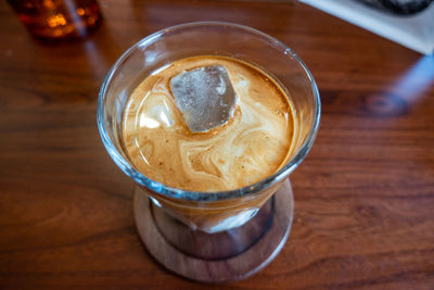 High angle view of coffee on table