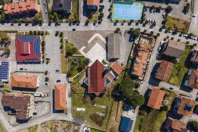 High angle view of buildings in city