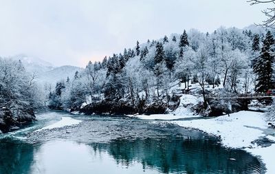 Frozen river against sky during winter