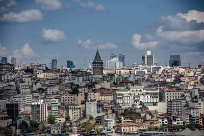 High angle view of cityscape against sky