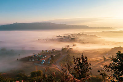 The beautiful sunrise in the morning mountains