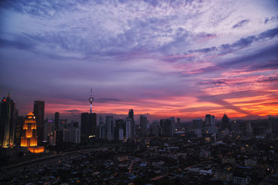 View of cityscape at sunset