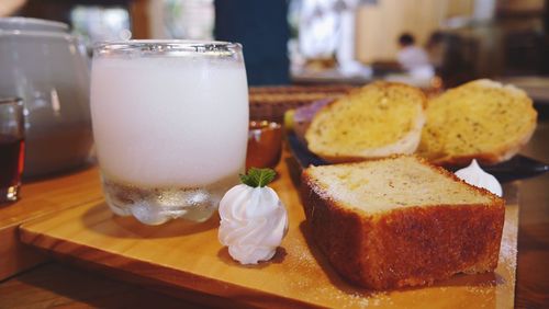 Close-up of breakfast on table