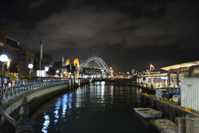 Bridge over river with buildings in background