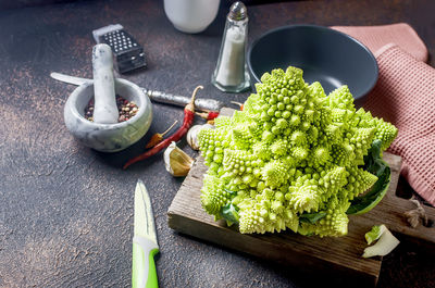 High angle view of chopped vegetables on table